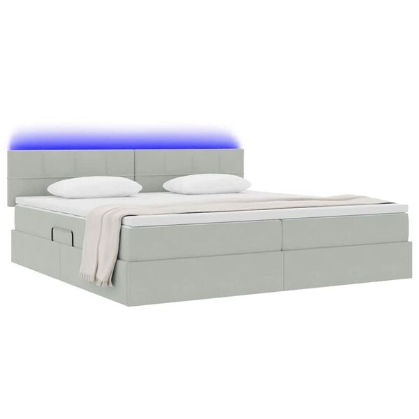 vidaXL Opbergbed met LED met matras Lichtgrijs 200 x 200 cm Fluweel