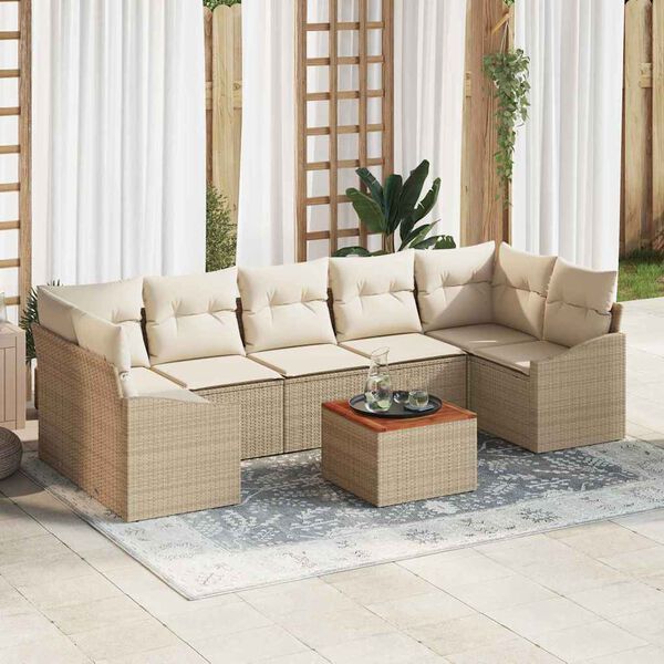 vidaXL Tuinbankenset met kussen 8 pcs Beige poly rattan