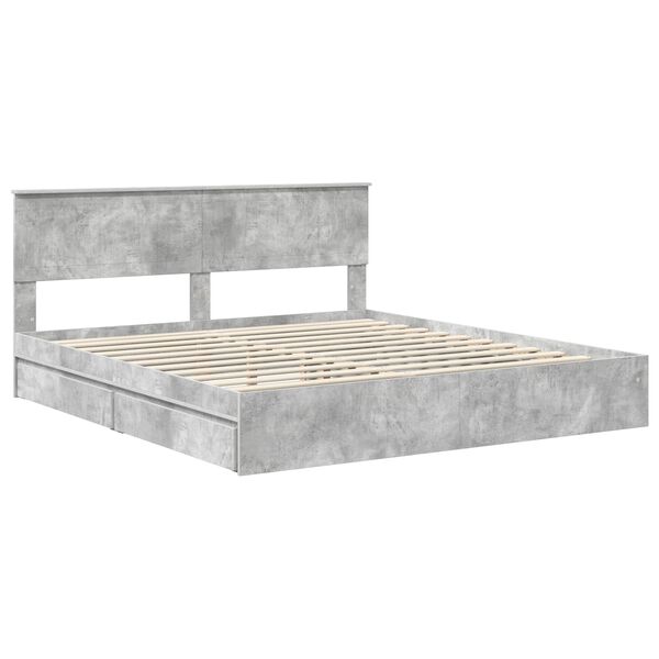 vidaXL Opslag bed met hoofdeinde Beton Grijs 180 x 200 cm Bewerkt hout