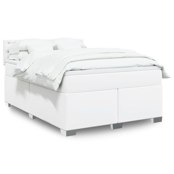 vidaXL Boxspring met matras kunstleer wit 140x190 cm
