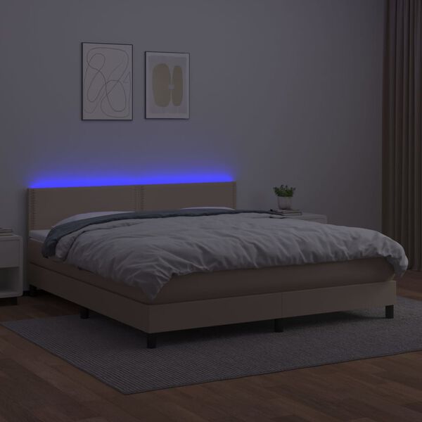 vidaXL Boxspring met matras en LED kunstleer cappuccinokleur 160x200cm