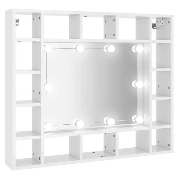 vidaXL Spiegelkast met LED-verlichting 91x15x76,5 cm hoogglans wit