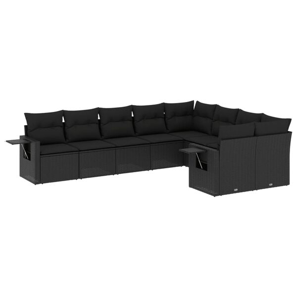 vidaXL 9-delige Loungeset met kussens poly rattan zwart