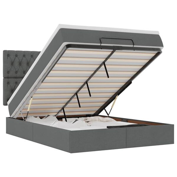 vidaXL Ottoman bed met matras en LED's 140x190cm stof donkergrijs