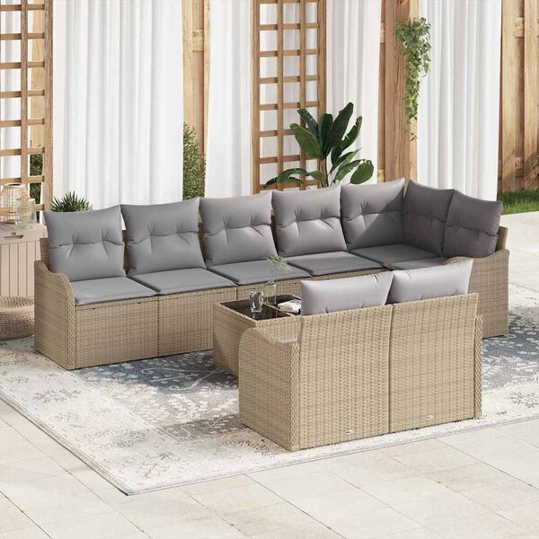 vidaXL Tuin Sofa Set met kussen 9 pcs beige en lichtgrijs Poly riet