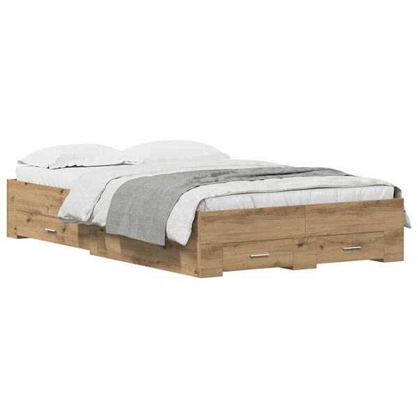 vidaXL Bedframe met lade Artisan Eiken 120 x 200 cm Bewerkt hout
