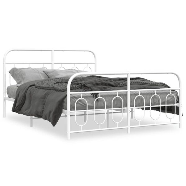 vidaXL Bedframe met hoofd- en voeteneinde metaal wit 150x200 cm