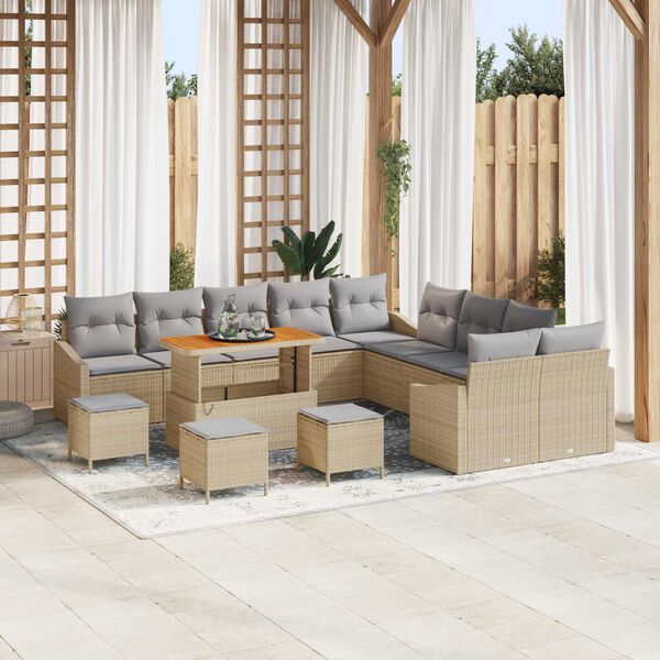 vidaXL Tuinbankenset met kussen 14 pcs Beige poly rattan