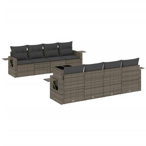 vidaXL 9-delige Loungeset met kussens poly rattan grijs