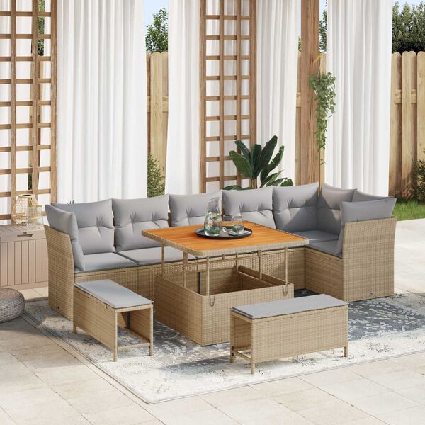 vidaXL Tuin Sofa Set 9 pcs Beige poly rattan