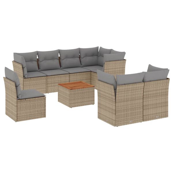 vidaXL 9-delige Loungeset met kussens poly rattan beige