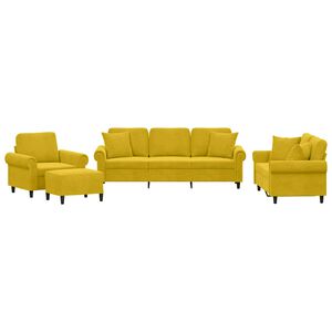 vidaXL 4-delige Loungeset met kussens fluweel geel