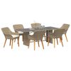 vidaXL Tuin eettafelset met kussen 7 pcs Beige poly rattan