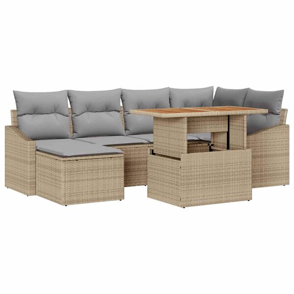 vidaXL Tuin Sofa Set met opslag 7 pcs Beige Poly riet