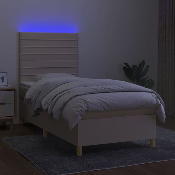 vidaXL Boxspring met matras en LED stof cr&egrave;mekleurig 80x200 cm