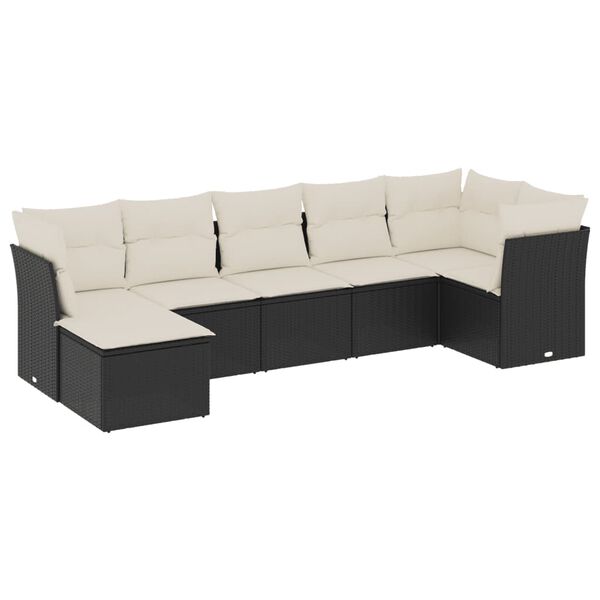 vidaXL 7-delige Loungeset met kussens poly rattan zwart