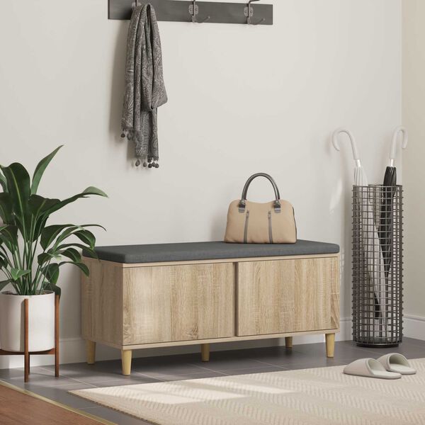 vidaXL Halbank met kussen met opslag Sonoma Eiken 60 x 38 x 46 cm