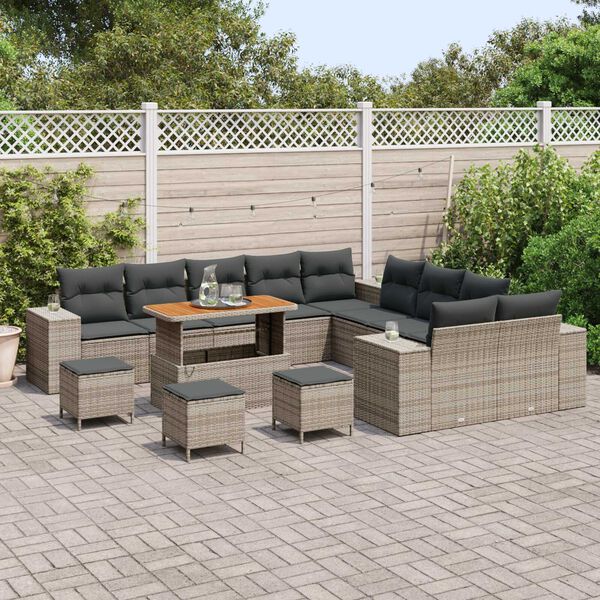 vidaXL Tuin Sofa Set met kussen 14 pcs Grijs poly rattan
