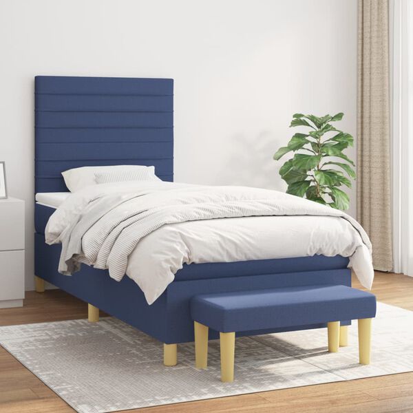 vidaXL Boxspring met matras stof blauw 90x190 cm