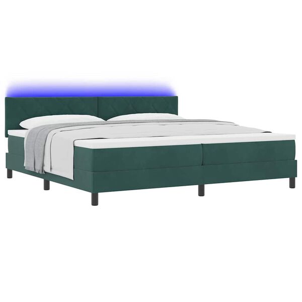 vidaXL LED Box Spring Bed met matras Donkergroen 200 x 200 cm Fluweel