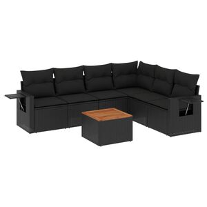 vidaXL 7-delige Loungeset met kussens poly rattan zwart