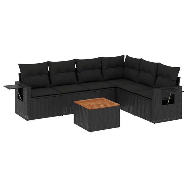 vidaXL 7-delige Loungeset met kussens poly rattan zwart