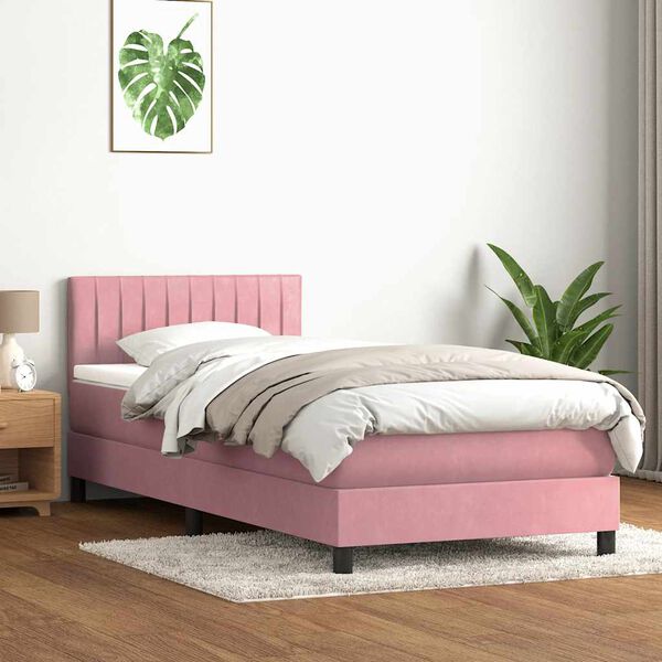 vidaXL Boxspring met matras fluweel roze 80x220 cm