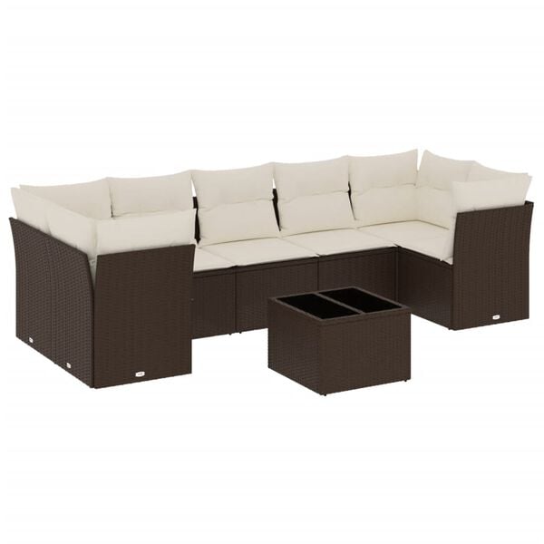 vidaXL 8-delige Loungeset met kussens poly rattan bruin