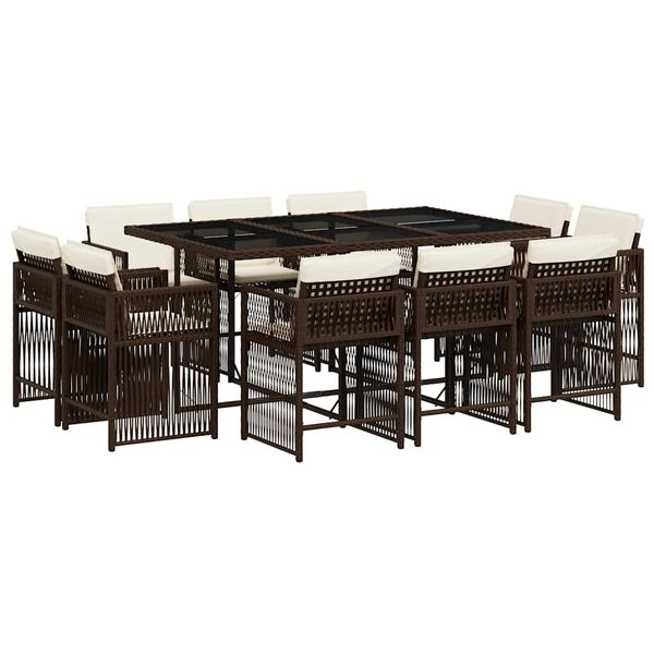 vidaXL 11-delige Tuinset met kussens poly rattan bruin