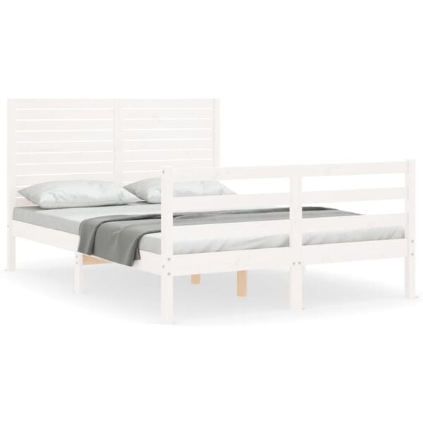 vidaXL Bedframe met hoofdbord massief hout wit