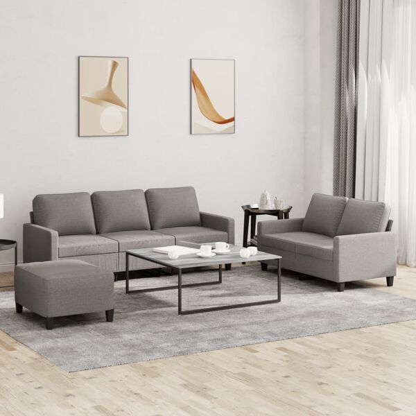 vidaXL 3-delige Loungeset met kussens stof taupe