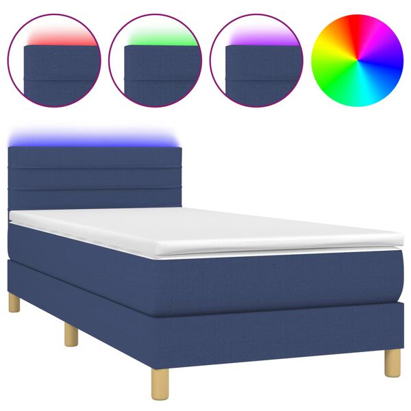 vidaXL Boxspring met matras en LED stof blauw 100x200 cm