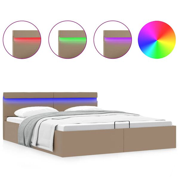 vidaXL Bedframe met opslag en LED kunstleer cappuccino 180x200 cm