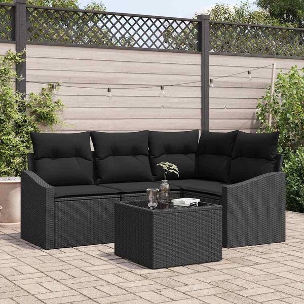 vidaXL Bankstel met kussen 5 pcs Zwart poly rattan
