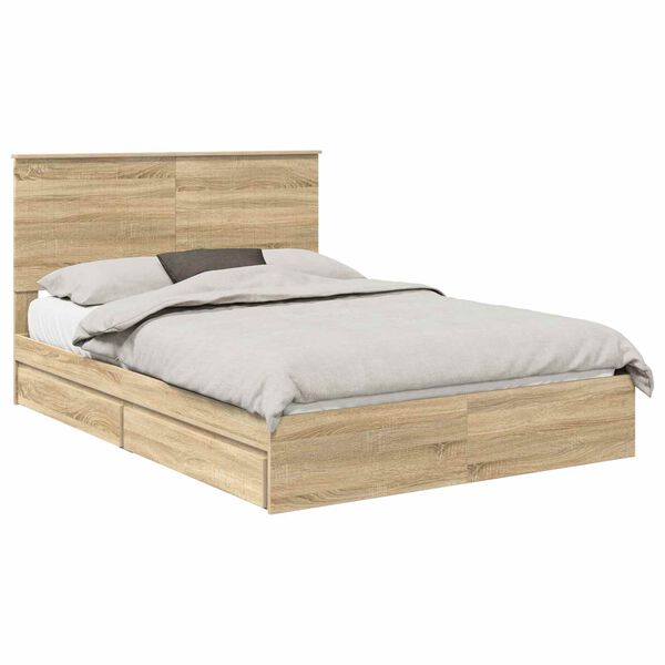 vidaXL Opslag bed met lade Sonoma Eiken 140 x 190 cm Bewerkt hout