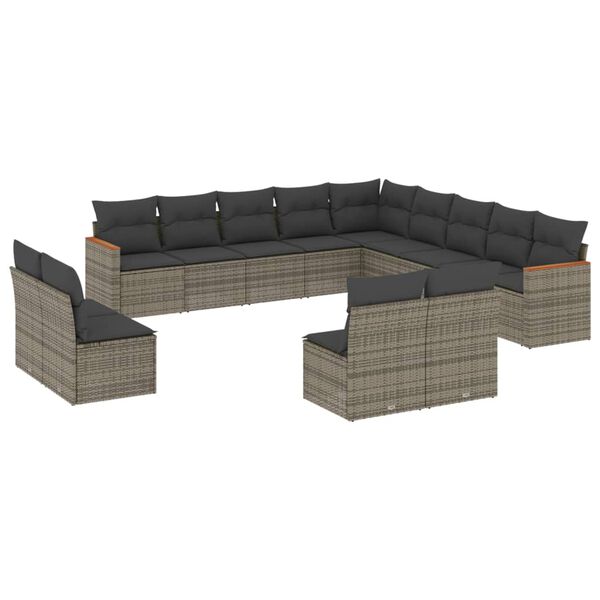 vidaXL 13-delige Loungeset met kussens poly rattan grijs