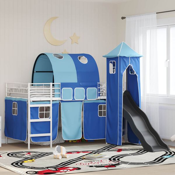 vidaXL Loftbed voor Kids Wit en Blauw 79,5 x 200 cm Metaal