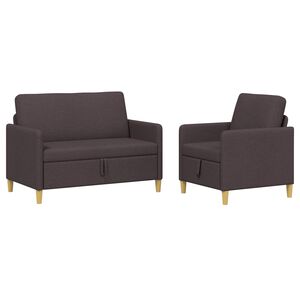 vidaXL Bankenset met opbergruimte 2 st Donkerbruin Polyester