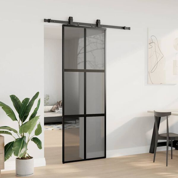 vidaXL Schuifdeur met beslagset 76x205 cm gehard glas zwart