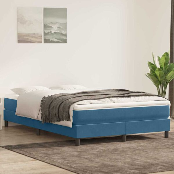 vidaXL Boxspring met matras fluweel donkerblauw 160x210 cm