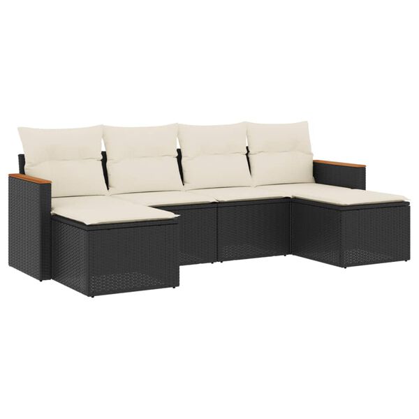 vidaXL 6-delige Loungeset met kussens poly rattan zwart