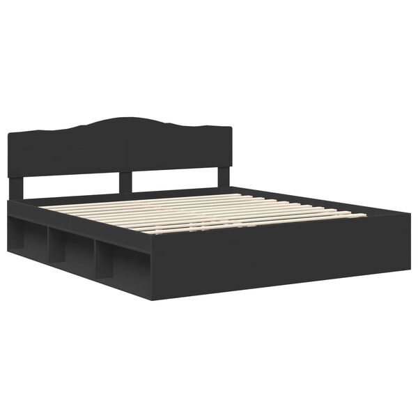 vidaXL Bedframe met hoofdeinde Zwart 200 x 200 cm Massief grenenhout