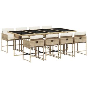 vidaXL 9-delige Tuinset met kussens poly rattan beige
