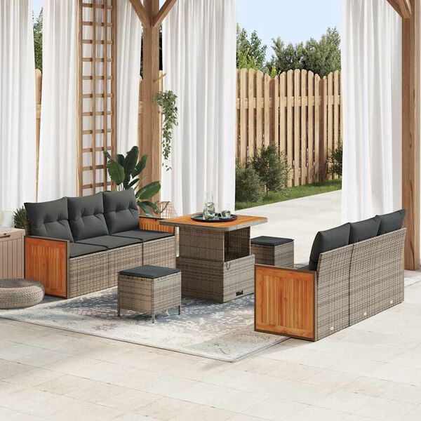 vidaXL Tuinbankenset met kussen 11 pcs Grijs poly rattan