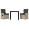 vidaXL Tuin eettafelset 3 pcs Lichtgrijs poly rattan