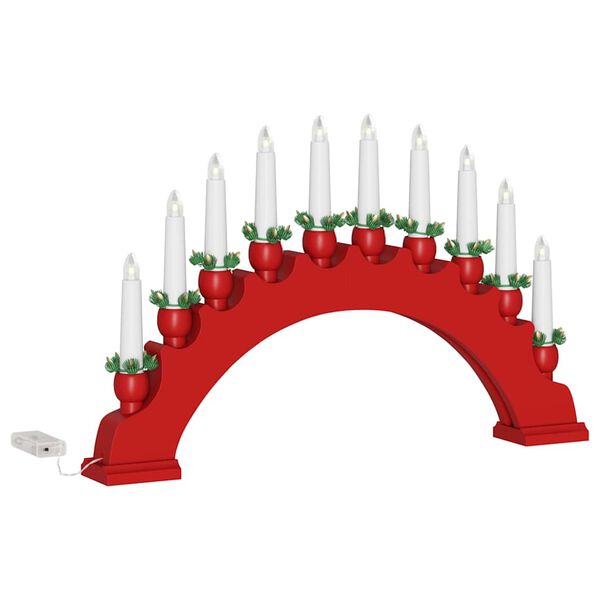 vidaXL Kerst Kaarsenboog met 10 LED Kaarsen Rood 47 x 5 x 29 cm