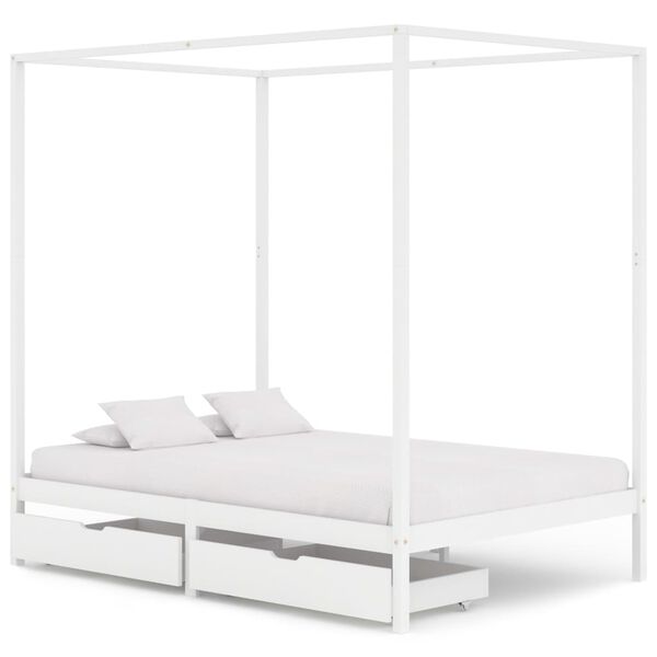 vidaXL Hemelbedframe met 2 lades massief grenenhout wit 140x200 cm