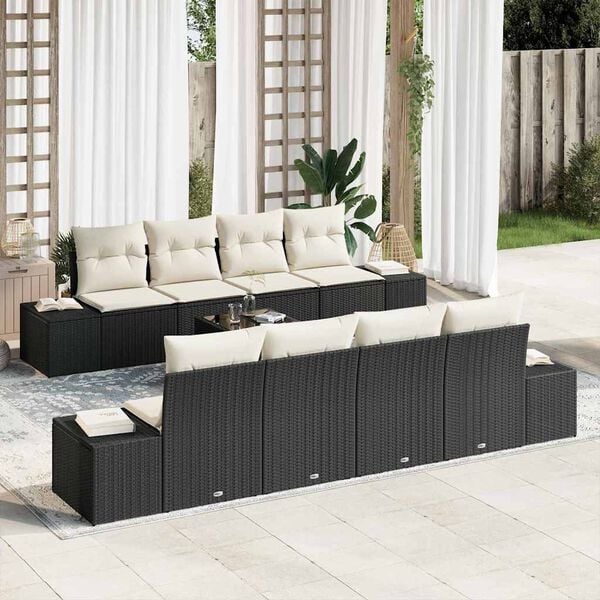 vidaXL Tuin Sofa Set met kussen 8 pcs Zwart en Crème poly rattan