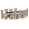 vidaXL Tuin eettafelset met kussen 9 pcs Beige poly rattan