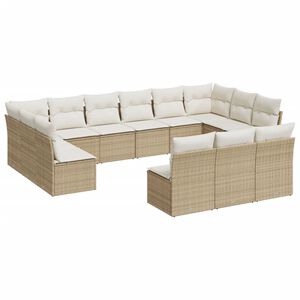 vidaXL 13-delige Loungeset met kussens poly rattan beige